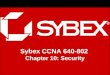 1 Sybex CCNA 640-802 Chapter 10: Security. Chapter 10 Objectives The CCNA Topics Covered in this chapter include: Introduction to Security –Types of attacks