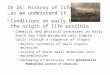 Ch 25: History of life …as we understand it Conditions on early Earth made the origin of life possible – Chemical and physical processes on early Earth