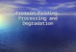 Protein Folding, Processing and Degradation 2 Protein Folding Protein in native state is not static Protein in native state is not static –2° structural
