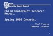 1 Child Employment Research Report. Spring 2006 Onwards. Mark Pearey Theresa Jackson