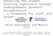 1 Enhancing the student learning experience through undergraduate research dissemination – a framework for staff and students Helen Walkington and Martin