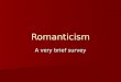 Romanticism A very brief survey What is Romanticism? –Romanticism is an artistic, philosophical, and literary movement which originated in the late 18