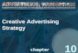Creative Advertising Strategy 10. 2 What Makes Effective Advertising? Sound Strategy Consumer’s View Doesn’t Overwhelm Deliver on Promises Break Clutter