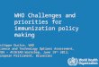 WHO Challenges and priorities for immunization policy making Philippe Duclos, WHO Science and Technology Options Assessment, STOA – AVIESAN Workshop, June