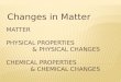 Changes in Matter matter volume solid liquid gas physical property mass density solubility chemical property