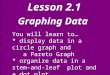 Lesson 2.1 Graphing Data You will learn to… * display data in a circle graph and a Pareto Graph * organize data in a stem-and-leaf plot and a dot plot
