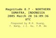 Magnitude 8.7 - NORTHERN SUMATRA, INDONESIA 2005 March 28 16:09:36 UTC Prepared by M.H. Huang, Y. Wang, J.C. Hu, Y.M. Wu