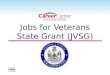 Jobs for Veterans State Grant (JVSG). November 22 nd, 2010 2 JVSG Primary Goals Interpret and implement info in Veteran Program letters and regulations