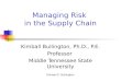 Managing Risk in the Supply Chain Kimball Bullington, Ph.D., P.E. Professor Middle Tennessee State University Kimball E. Bullington
