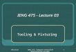 10/16/2015IENG 475: Computer-Controlled Manufacturing Systems 1 IENG 475 - Lecture 03 Tooling & Fixturing