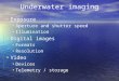 Underwater imaging Exposure Exposure Aperture and shutter speed Aperture and shutter speed Illumination Illumination Digital images Digital images Formats