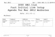 Doc.: IEEE 802.11-12-0359r6 Submission Mar 2012 Hiroshi Mano (ATRD, Root, Lab)Slide 1 IEEE 802.11ai Fast Initial Link Setup Agenda for Mar 2012 Waikoloa