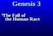 Genesis 3 ãThe Fall of the Human Race. ãWhy does a fall from grace matter? ãCompare creation ã1:10 …and God saw that it was good. ã1:12 …and God saw that