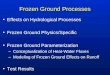 Frozen Ground Processes Effects on Hydrological Processes Frozen Ground Physics/Specific Frozen Ground Parameterization – Conceptualization of Heat-Water