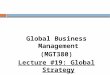 Global Business Management (MGT380) Lecture #19: Global Strategy