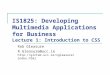 IS1825: Developing Multimedia Applications for Business Lecture 1: Introduction to CSS Rob Gleasure R.Gleasure@ucc.ie 