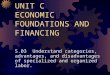 UNIT C ECONOMIC FOUNDATIONS AND FINANCING 5.03 Understand categories, advantages, and disadvantages of specialized and organized labor