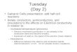 Tuesday (Day 2) Galvanic Cells presentation: add half cell reactions Relate conductors, semiconductors, and (insulators) to the effects on Electrical conductivity