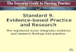 Standard 9. Evidence-based Practice and Research The registered nurse integrates evidence and research findings into practice