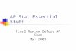 AP Stat Essential Stuff Final Review Before AP Exam May 2007