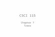 CSCI 115 Chapter 7 Trees. CSCI 115 §7.1 Trees §7.1 – Trees TREE –Let T be a relation on a set A. T is a tree if there exists a vertex v 0 in A s.t. there