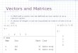 Vectors and Matrices In MATLAB a vector can be defined as row vector or as a column vector. A vector of length n can be visualized as matrix of size 1xn