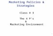 1 Class # 3 The 4 P’s & Marketing Environment Marketing Policies & Strategies