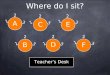 Where do I sit? A B C D E F 1 1 1 1 1 1 2 2 2 2 2 2 3 3 3 3 3 3 Teacher’s Desk