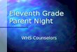 Eleventh Grade Parent Night WHS Counselors Counseling Services Social/EmotionalAcademicCollege/Career Ms. Sapienza