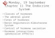Monday, 19 September Chapter 11 The Endocrine System Classes of hormones The adrenal gland Fates of hormones Renin-Angiotensin-Aldosterone System Control