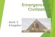 Emergence of Civilization Unit 1 Chapter 1. Objectives:  Understand the characteristics of the Paleolithic, Mesolithic, and Neolithic Eras  Understand
