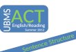 UBMS ACT English/Reading Summer 2012 Sentence Structure