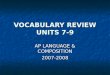 VOCABULARY REVIEW UNITS 7-9 AP LANGUAGE & COMPOSITION 2007-2008
