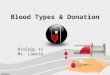 Blood Types & Donation Biology 11 Ms. Lowrie. Donation History 1667: –1 st blood transfusion (calf to human) –Treatment: ‘madness’ –Died 6 months later