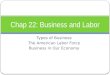 Types of Business The American Labor Force Business in Our Economy Chap 22: Business and Labor