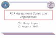 Risk Assessment Codes and Ergonomics COL Mary Lopez 12 August 2003