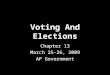 Voting And Elections Chapter 13 March 25-26, 2009 AP Government Chapter 13 March 25-26, 2009 AP Government