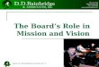 The Board’s Role in Mission and Vision 595 Lyndon Road Cuba, New York 14727 Phone 716-676-3635 Fax 716-676-2404 darlene@ddbainbridgeassoc.com Darlene D