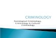 Sociological Criminology, Criminology & Cultural Criminology