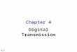 4.1 Chapter 4 Digital Transmission. 4.2 Components of Data Communication Data Analog: Continuous value data (sound, light, temperature) Digital: Discrete