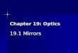 Chapter 19: Optics 19.1 Mirrors. The Law of Reflection The law of reflection states that the angle of reflection is equal to the angle of incidence