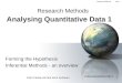 Next Colin Clarke-Hill and Ismo Kuhanen 1 Analysing Quantitative Data 1 Forming the Hypothesis Inferential Methods - an overview Research Methods Analysing