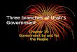 Three branches of Utah’s Government Chapter 15: Government by and for the People