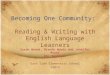 Becoming One Community: Reading & Writing with English Language Learners Susan Woods, Brenda Woods and Jennifer Meyer ESL Teachers East Side Elementary