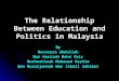 The Relationship Between Education and Politics in Malaysia By Norazura Abdollah Nur Harizah Mohd faiz Nurhashimah Mohamad Hashim Wan Nuruljannah Wan Ismail