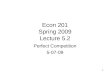 Econ 201 Spring 2009 Lecture 5.2 Perfect Competition 5-07-09 1