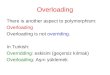 Overloading There is another aspect to polymorphism: Overloading Overloading is not overriding. In Turkish: Overridding: eskisini (geçersiz kılmak) Overloading: