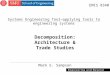 1 Decomposition: Architecture & Trade Studies Mark E. Sampson EMIS 8340 Systems Engineering Tool—applying tools to engineering systems