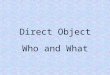 Direct Object Who and What. Clause/Sentence: – Something doing something to something – Subject predicate d.o
