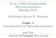 Professor K.D. Hoover, Econ 210D Topic 1 Fall 2015 1 Econ 120D Intermediate Macroeconomics Spring 2014 Professor Kevin D. Hoover Topic 1 Introduction to